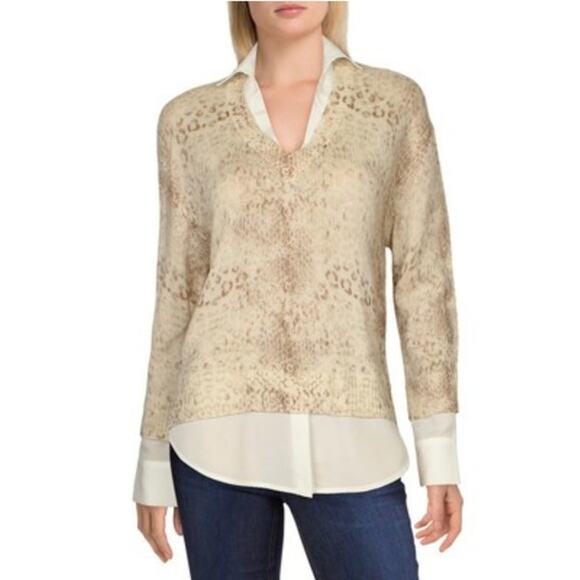 Brochu Walker Layered Look V-Neck Sweater XS Wool Cashmere Blend Animal Print - Picture 6 of 7